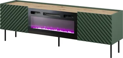 Obrázek produktu pro TV skříňka Onda 2D Tv-Lowboard 2-dveřová základní skříňka 180 cm Mdf Green Matt s elektrickým krbem