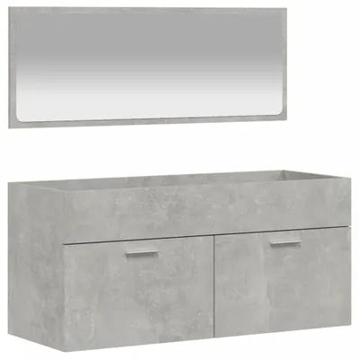 Produktbild von Möbel Badschrank/Badezimmermöbel - Badkommode - Badezimmerschrank - mit Spiegel Betongrau Holzwerkstoff - Vitrinenschrank CLORIS6879844