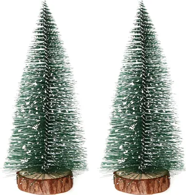 Produktbild von Mini-Weihnachtsbäume, schneebedeckte Flaschenbürstenbäume mit Holzsockel, kleine künstliche Weihnachtsbäume für die winterliche Tischdekoration