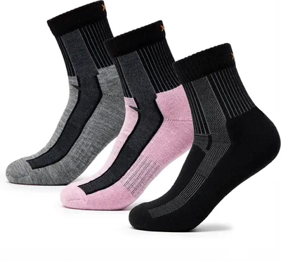 Produktbild von Occulto Damen & Herren Merino Wandersocken 3er Pack (Modell: Makalu) 3 Paar | Schwarz-Pink-LightGrey 39-42