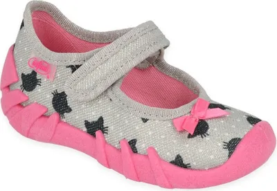 Produktbild von Ballerinas Hausschuhe Befado 109N247 grau-rosa mit Katzen. Lederdecksohle, Klettverschluss 22