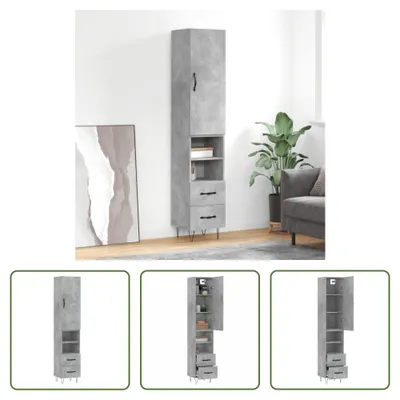 Produktbild von The Living Store Highboard Betongrau 34,5x34x180 cm Holzwerkstoff