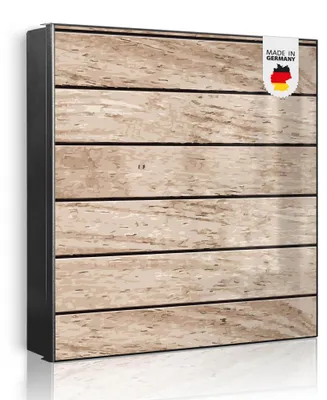 Zdjęcie produktu dla banjado metalowa szafka na klucze, duża 30x30 cm z 32 haczykami, może służyć jako tablica magnetyczna, czarny korpus, zawias po lewej stronie, Blasse Holzlatten [SKG2 10770]