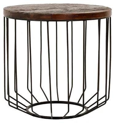 Productafbeelding van Design bijzettafeltje, rond, Ø 50 x 50 cm, van massief hout met een metalen frame, een modern salontafel voor de woonkamer