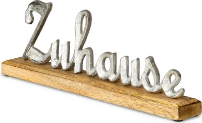 Produktbild von Schriftzug Zuhause L40,5cm Metall Silber Mango Holz Tischdeko Deko Aufsteller