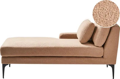 Produktbild von BELIANI Chaiselongue Sandbeige Bouclé-Stoff Rechtsseitig mit Armlehne Kissen Hohe Metallfüße Skandi-Stil Relaxliege für Wohnzimmer Schlafzimmer Indoor