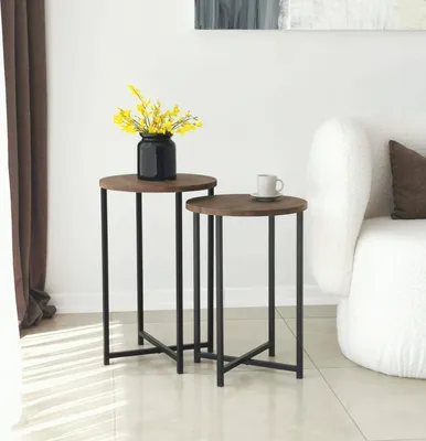 Image de Gwenllian - Table Basse, 70x35x55h cm, Noyer Marron, Forme Ronde