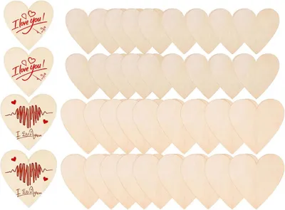 Imagen del producto de Conjunto de adornos de madera con forma de corazón, 42 piezas, de 8 cm y 10 cm, para bodas y manualidades