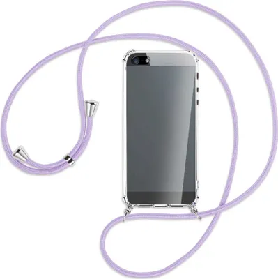 Produktbild von Handykette Backcover-Schutzhülle mit Band (Metall silberfarben) für Apple iPhone 5, 5S, SE - violett