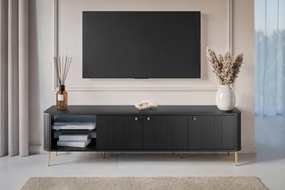 Zdjęcie produktu dla Szafka RTV Vesper 3D 187 cm - czarny / złote nogi