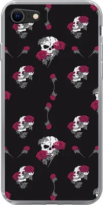 Produktbild von MuchoWow® Handyhülle Schutzhülle Hülle für Telefoonhoesje iPhone SE 2020 Mädchen - Totenkopf - Rosen - Muster - Mädchen - Kinder - Kinder - Mädchen Silikon Softcase Handy Hülle - Kartenbesitzer