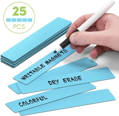 Produktbild von 2DOBOARD Magnetstreifen beschreibbar - 15 cm x 2,5 cm Blau - 25 Stück - Magnet etiketten für Whiteboard und Kühlschränke