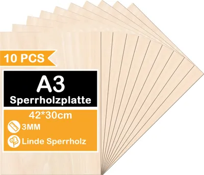 Produktbild von TolleTour 50 x A3 Holz-Platte | 420 x 300 x 3 mm | Dünne Sperrholz-Zuschnitte | Perfektes Blatt für Laubsäge, Brandmalerei, Laserschnitt, Durchbrochenes, CNC Router