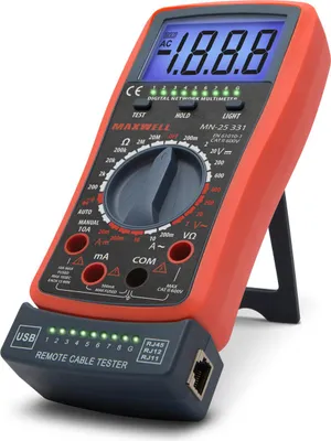 Obrázek produktu pro Digitální multimetr s testerem kabelů – 2 v 1 – automatický výběr rozsahu – RJ11, RJ12, RJ45, USB – 600 V – 10 A – podsvícení [25331]