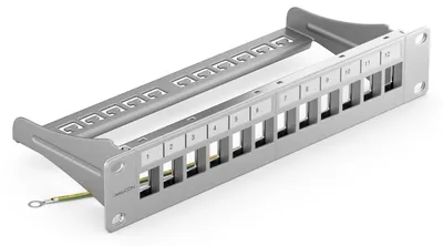 Produktbild von deleyCON 12 Port Patchpanel Patchfeld Modular für Keystone Module 1 HE 10" Zoll Rackeinbau Kompatibel CAT5 CAT6 CAT7 CAT8 LAN Netzwerk Verlegekabel Grau