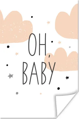 Produktbild von MuchoWow® Poster Illustration mit dem Zitat "Oh, Baby" und Sternen und Wolken 40x60 cm - Plakate für die Wand - Poster Babyzimmer