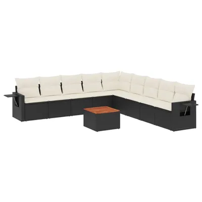 Produktbild von vidaXL 10-tlg. Garten-Sofagarnitur mit Kissen Schwarz Poly Rattan