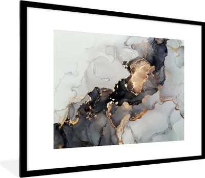 Produktbild von MuchoWow® Gerahmtes Poster Schwarz - Marmor - Luxus - Gold 80x60 cm - Poster mit Schwarzem Bilderrahmen Wandposter Rahmen Foto Bilder - Schlafzimmer-Dekorationen - Fotoposter