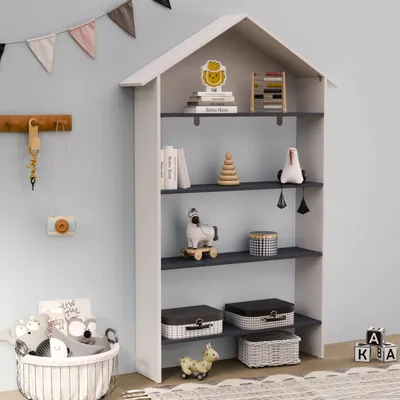 Produktbild von VCM Holzregal stehend | platzsparendes Kinder Haus Regal | Maße: H. 160 x B. 103 x T. 23 cm | Aufbewahrungsregal | Bücherregal | Standregal – Italu