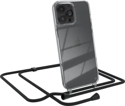 Produktbild von EAZY CASE Handykette kompatibel mit Apple iPhone 13 Pro Max, Handyhülle mit Umhängeband, Handykordel, Schutzhülle Clear, Band in Schwarz