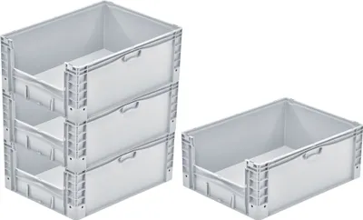Produktbild von SparSet 4x Euro-Norm Großbehälter Insight | HxBxT 32x60x80cm | 133 Liter | Grau  | Eurobehälter, Transportbox, Transportbehälter, Stapelbehälter