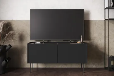 Zdjęcie produktu dla SZAFKA POD TELEWIZOR komoda stolik RTV czarny mat 120cm LOFT metalowe nóżki