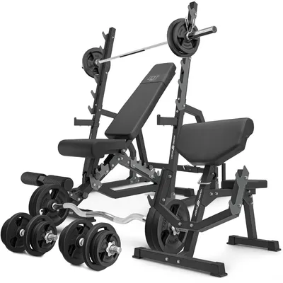 Obrázek produktu pro Marbo Sport – sada MS6_2.0_113KG | Oboustranná lavice s nastavitelnou polohou, lavice Scott, sada tyčí a činkových kotoučů 113 kg