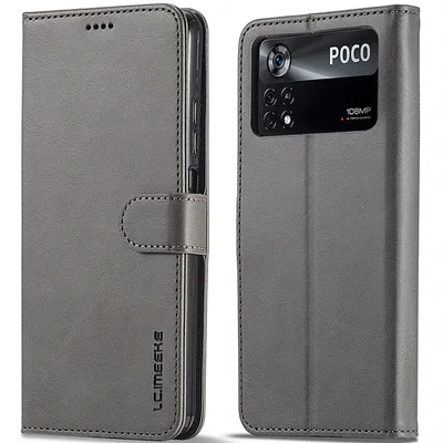 Obrázek produktu pro Pouzdro pro Xiaomi Poco M4 Pro 4G, kožené flipové pouzdro s magnetickým uzávěrem a stojánkem, ochranné pouzdro Šedá