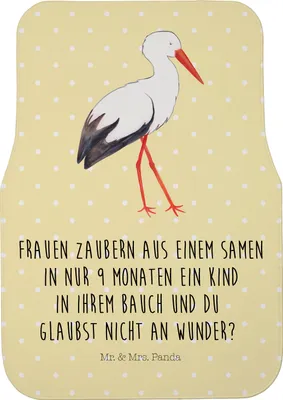 Produktbild von Mr. & Mrs. Panda Automatte Storch - Gelb Pastell - Geschenk, Mutter, Geburt, Lustige Sprüche, Fußmatte Fürs Auto, Baby, Teppich, Schwanger, Störche, Bodenmatte