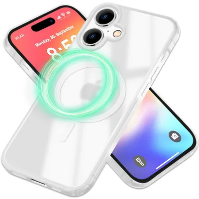 Immagine prodotto di Custodia magnetica NALIA per iPhone 16 – Trasparente opaca e MagSafe – MATTEX (antiscivolo, resistente agli urti, anti-impronta) – Marchio di Berlino – Bianco