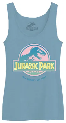 Zdjęcie produktu dla Jurassic Park, Wyspa Nublar - Założona w 1993 roku. Damski top, kolor niebieski, rozmiar XS. (Numer produktu: WOJUPAMTK010)