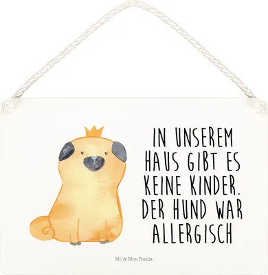 Produktbild von Mr. & Mrs. Panda Schild Mops Krone DIN A5 - Weiß - Geschenk, Lustig, Sprüche, holzbild, wandtafel, kleine aufmerksamkeit, Hund, Königlich, Türschild, Haha, Wandschild