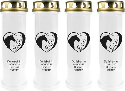 Image de Bougie funéraire - Pack de 4 - Blanc 100h ( couvercle or ) - coeur noir