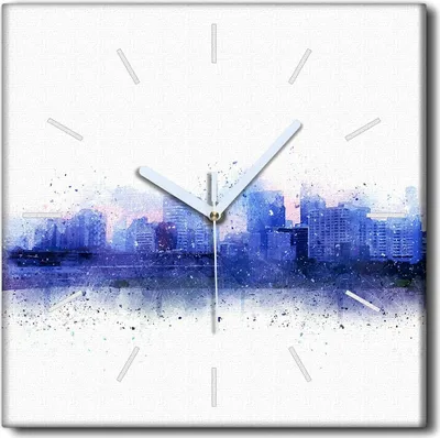 Produktbild von Coloray Uhr auf Leinwand 30x30 cm Wand Uhr Dekoration Wohnzimmer Segeltuch weiße Zeiger -Abstraktionsstadt