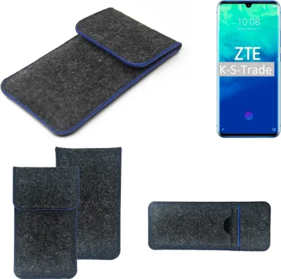 Produktbild von K-S-Trade Handy-Hülle Schutz-Hülle kompatibel mit ZTE Axon 10 Pro Filztasche Pouch Tasche Case Sleeve Filzhülle dunkelgrau, blauer Rand