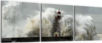Produktbild von DEQORI Glasbild Echtglas 3x50x50 cm 'Leuchtturm bei Sturmflut' Wandbilder XXL groß