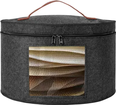 Produktbild von Faltbare Hutbox 40x26cm Filz Grau mit Deckel und Doppelrei?verschluss fš¹r Hš¹te Mš¹tzen Kuscheltiere Kleidung Aufbewahrung im Schrank