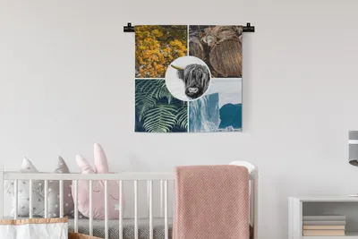 Produktbild von MuchoWow® Wandteppich Wandbehang Schottische Highlander - Collage - Pflanzen - Baum 60x60 cm Tapisserie Dekoration Wandtuch - Dekorationen - Wand Decke