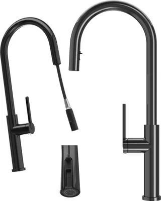 Produktbild von Granitan | Küchenarmatur Prati - Schwarz - Gesamthöhe 53 cm - Ausziehbare Armatur - Hochglanz