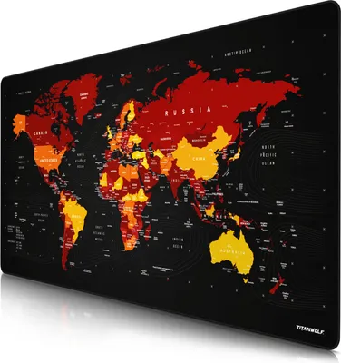 Produktbild von Titanwolf Gaming Mauspad, XXXL Speed Mousepad 1200 x 600 mm, Geschwindigkeit & Präzision, Weltkarte rot