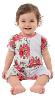 Immagine prodotto di Tutina per neonati – Intera con motivo floreale – Grigio – Taglia 74 (6-9 mesi) – 100% cotone – Comoda ed elegante