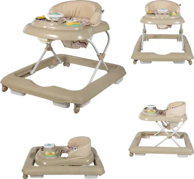 Produktbild von Faltbarer Baby Lauflernwagen Beige mit Spielset – Laufstuhl mit Spielbrett, höhenverstellbar, kompakt zusammenklappbar
