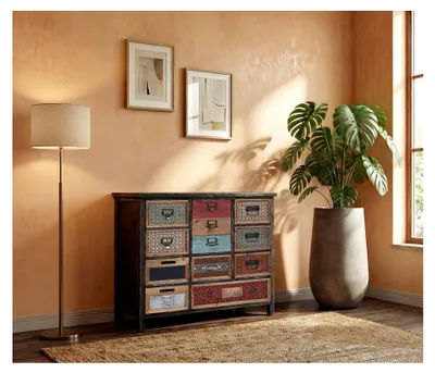 Produktbild von Apotheker-Schrank, Kommode, Tanne Holz massiv im Vintage Shabby-Look 84x90x32cm