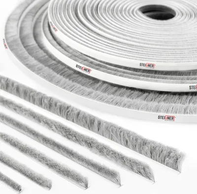 Produktbild von STEIGNER 5m Bürstendichtung selbstklebend GRAU, Dichtungsbürste Türdichtung Zugluftstopper, Höhe 4 mm
