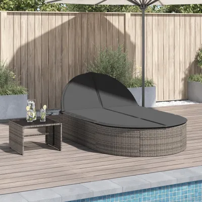 Produktbild von "2026 Promotion" Doppel-Sonnenliege, Gartenliege 2-Personen, mit Kissen Grau Poly Rattan - Liegestuhl CC22434