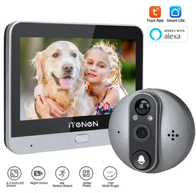 Produktbild von Intelligenter digitaler Türspion - Kabellose Video-Türklingel - 5 MP, 2,4-GHz-WLAN - Zwei-Wege-Audio - Bewegungserkennung - IR-Nachtsicht - Alexa - Silber