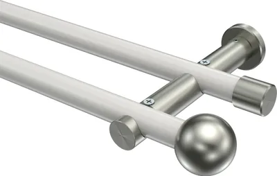 Produktbild von Interdeco Gardinenstange / Vorhangstange Weiß / Edelstahl-Optik, Typ Platon Luino (Kugel) ohne Ringe, 20 mm Ø 2-läufig, 540 cm