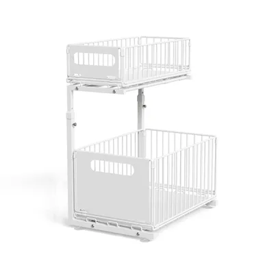 Produktbild von Schubladenregal mit 2 Körben Metall Unterschrank Organizer Gewürzregal Küche und Bad Weiß