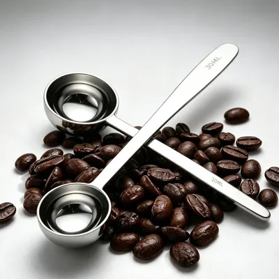 Image de Cuillère doseuse pour café - Capacité de 30 ml avec une longue poignée - Idéale pour doser la poudre de café, les grains et les épices - Lot de 2, en acier inoxydable, argentée