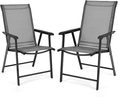 Immagine prodotto di KOMFOTTEU Set da 2 sedie da giardino pieghevoli, sedie pieghevoli con schienale alto, sedie da balcone resistenti alle intemperie fino a 150 kg, sedie da terrazza per balcone, spiaggia, feste, 68 x 59 x 93 cm (grigio)